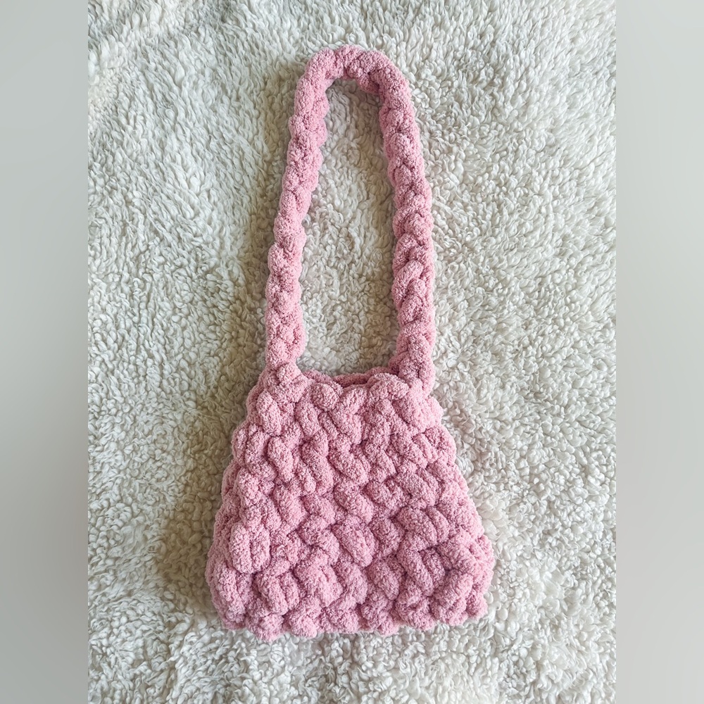Handmade Chunky Knit Womens Pink Bag, Cute Jumbo Bubblegum Pink Crochet Tote